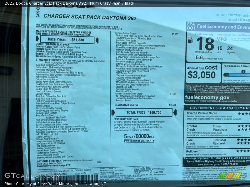  2023 Charger Scat Pack Daytona 392 Window Sticker