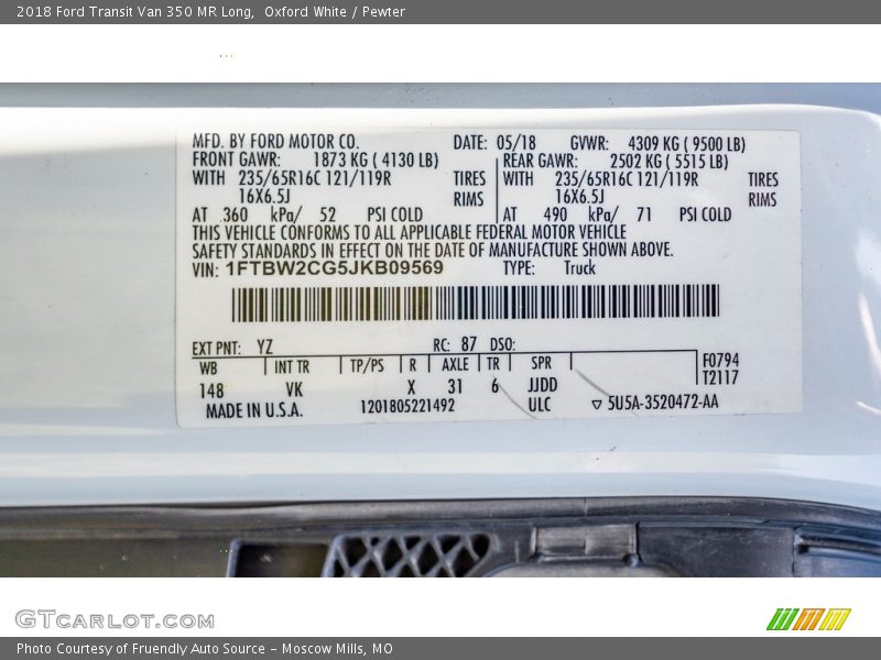 Oxford White / Pewter 2018 Ford Transit Van 350 MR Long