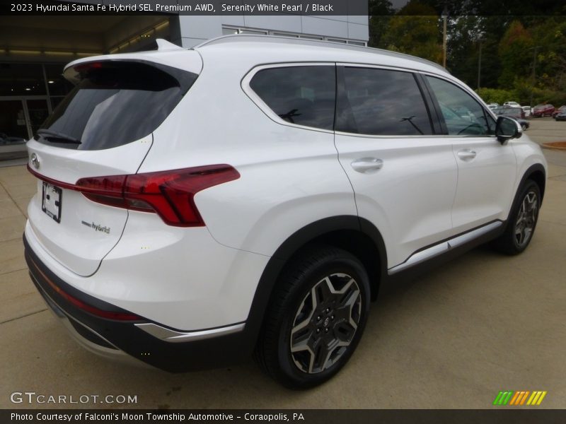 Serenity White Pearl / Black 2023 Hyundai Santa Fe Hybrid SEL Premium AWD