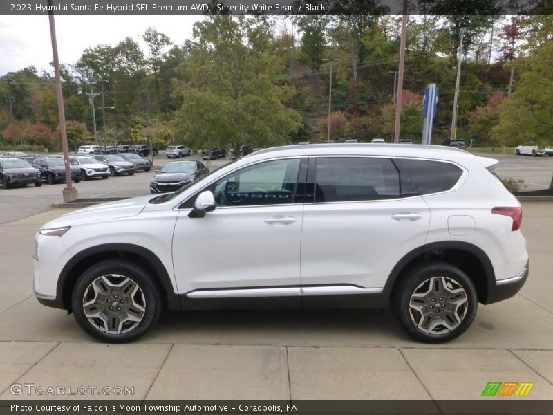 Serenity White Pearl / Black 2023 Hyundai Santa Fe Hybrid SEL Premium AWD