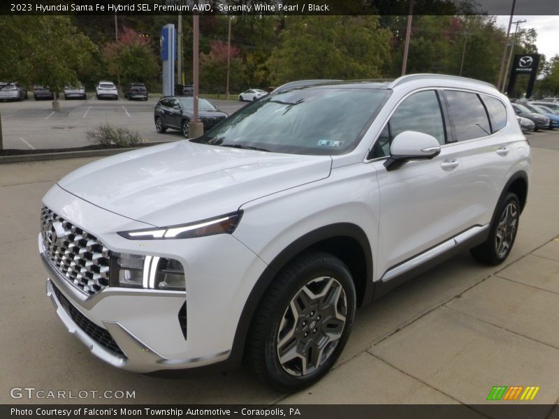 Serenity White Pearl / Black 2023 Hyundai Santa Fe Hybrid SEL Premium AWD