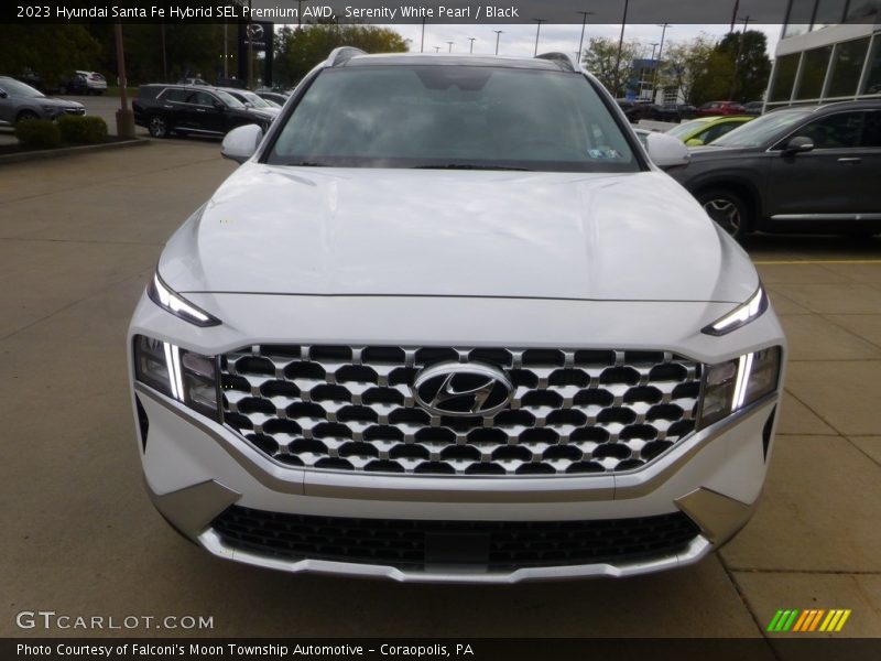 Serenity White Pearl / Black 2023 Hyundai Santa Fe Hybrid SEL Premium AWD