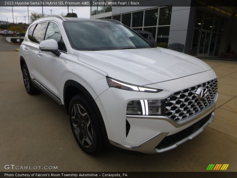 Serenity White Pearl / Black 2023 Hyundai Santa Fe Hybrid SEL Premium AWD