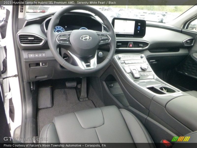 Serenity White Pearl / Black 2023 Hyundai Santa Fe Hybrid SEL Premium AWD