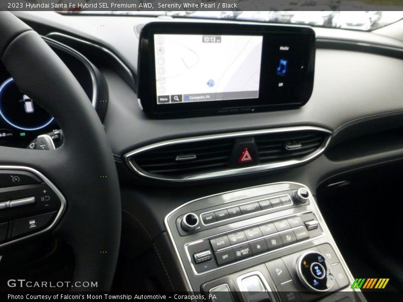 Serenity White Pearl / Black 2023 Hyundai Santa Fe Hybrid SEL Premium AWD