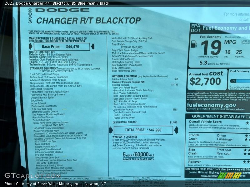  2023 Charger R/T Blacktop Window Sticker