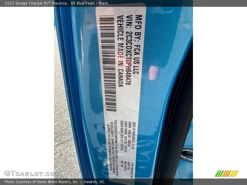 2023 Charger R/T Blacktop B5 Blue Pearl Color Code PQD