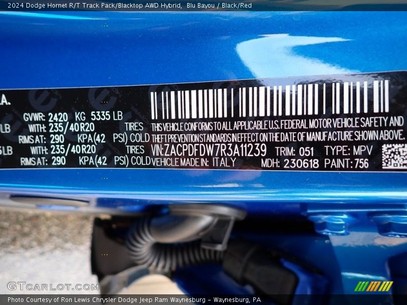 2024 Hornet R/T Track Pack/Blacktop AWD Hybrid Blu Bayou Color Code 756