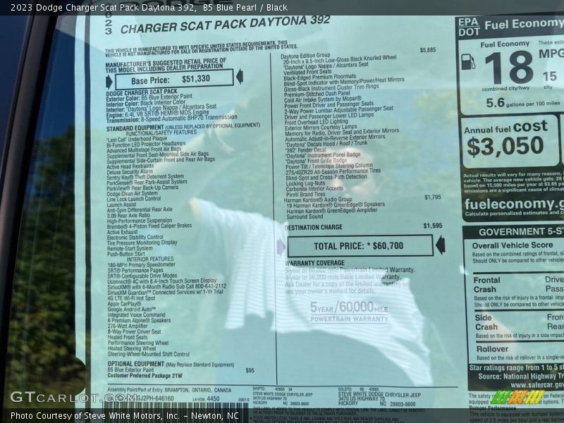  2023 Charger Scat Pack Daytona 392 Window Sticker