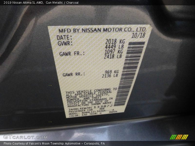Gun Metallic / Charcoal 2019 Nissan Altima SL AWD