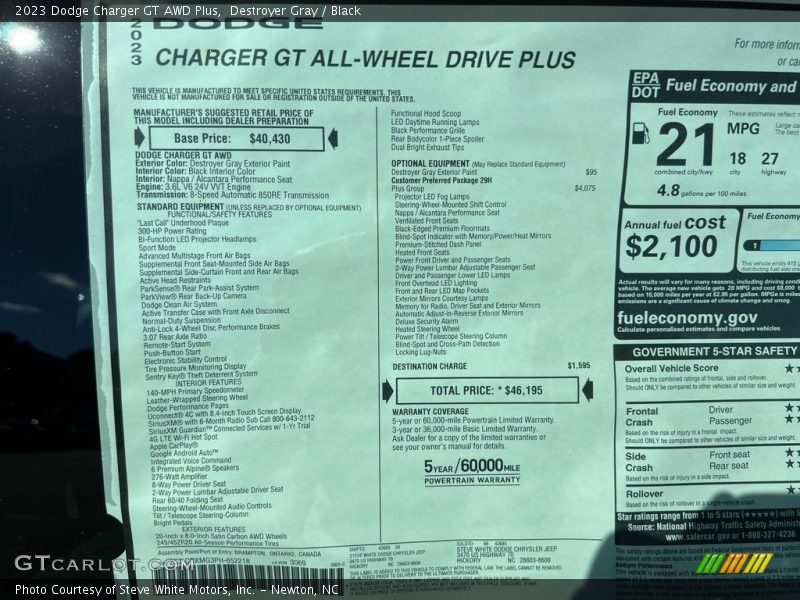  2023 Charger GT AWD Plus Window Sticker