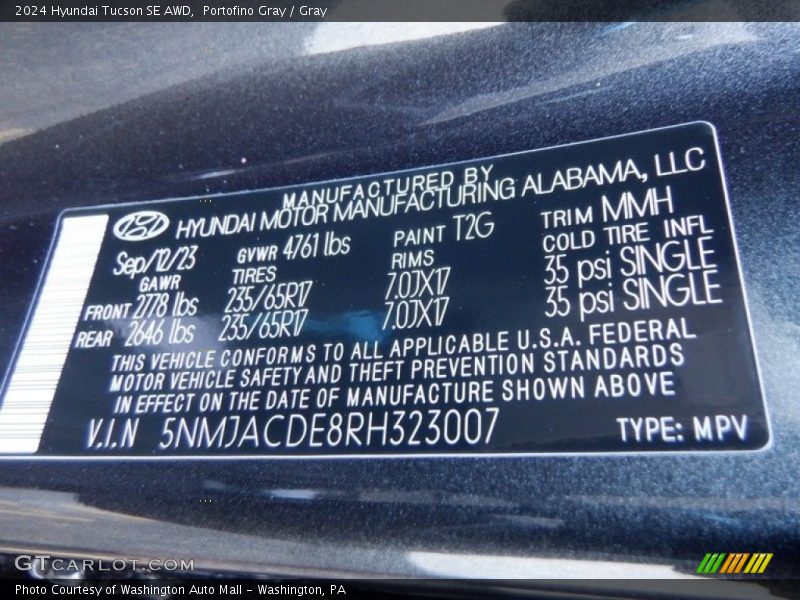 2024 Tucson SE AWD Portofino Gray Color Code T2G