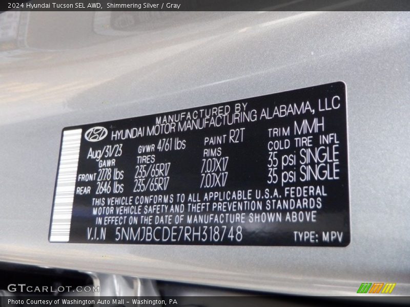Shimmering Silver / Gray 2024 Hyundai Tucson SEL AWD