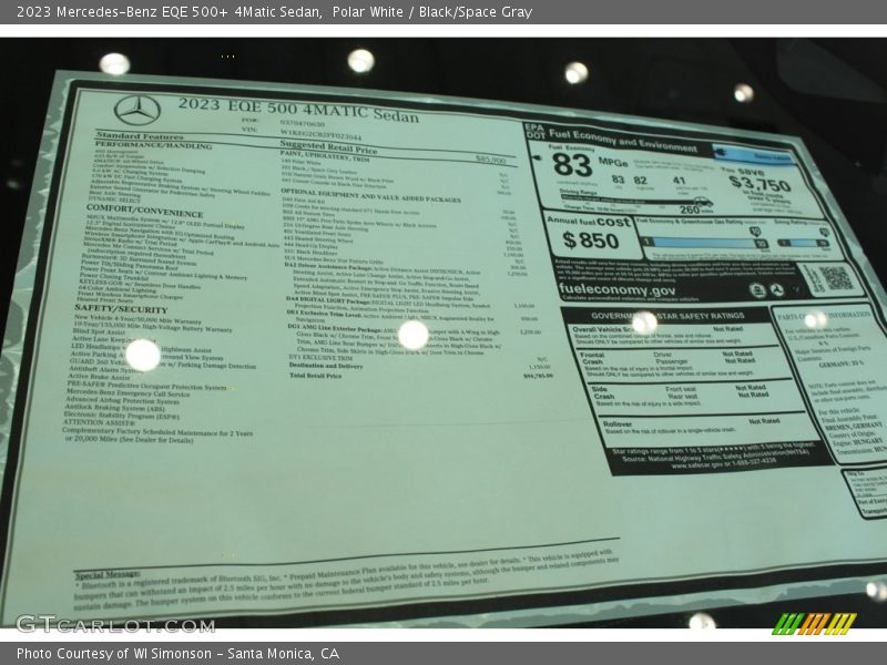  2023 EQE 500+ 4Matic Sedan Window Sticker