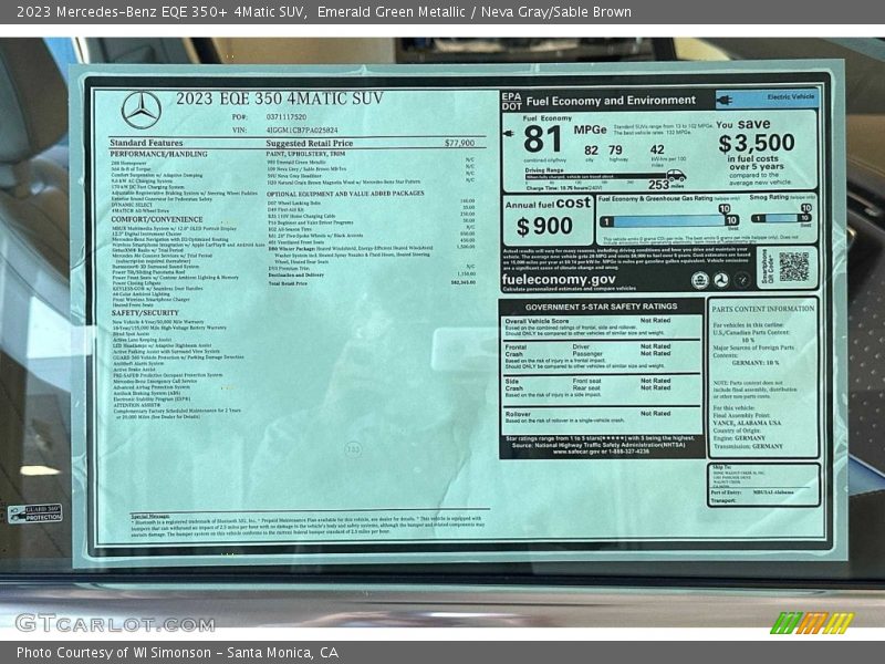  2023 EQE 350+ 4Matic SUV Window Sticker