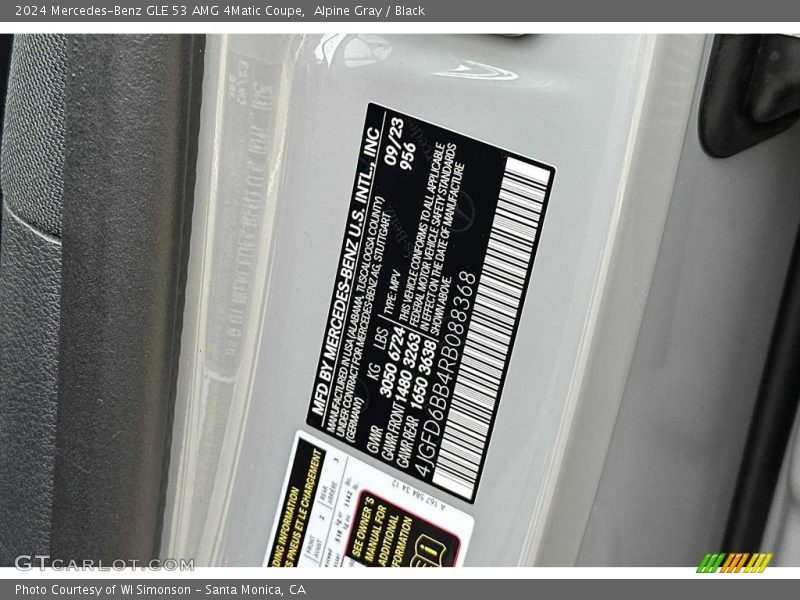 2024 GLE 53 AMG 4Matic Coupe Alpine Gray Color Code 956