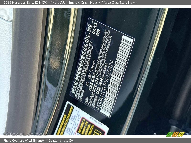 2023 EQE 350+ 4Matic SUV Emerald Green Metallic Color Code 989