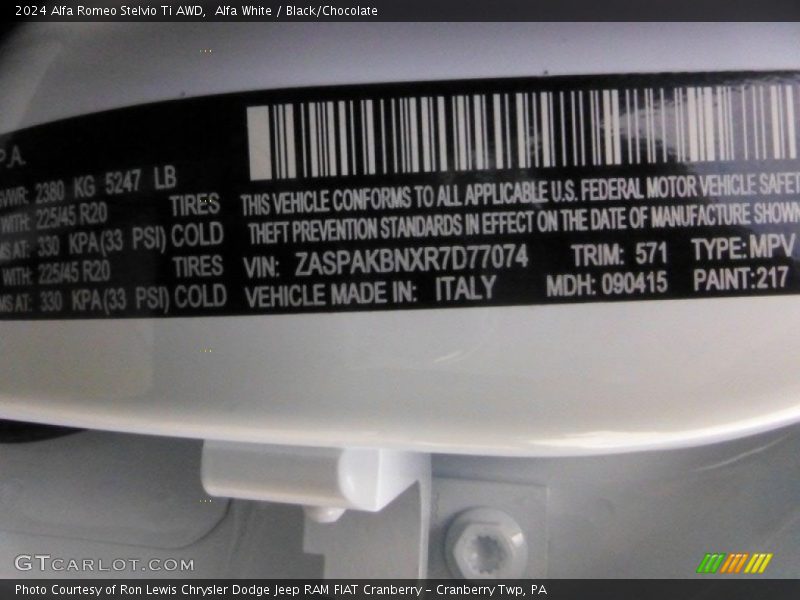2024 Stelvio Ti AWD Alfa White Color Code 217