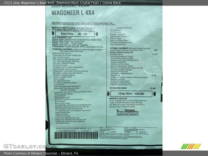  2023 Wagoneer L Base 4x4 Window Sticker