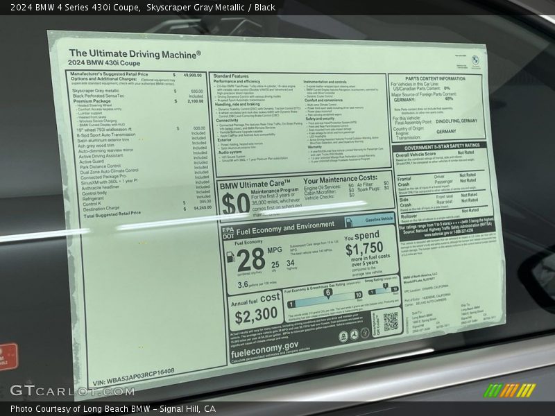  2024 4 Series 430i Coupe Window Sticker