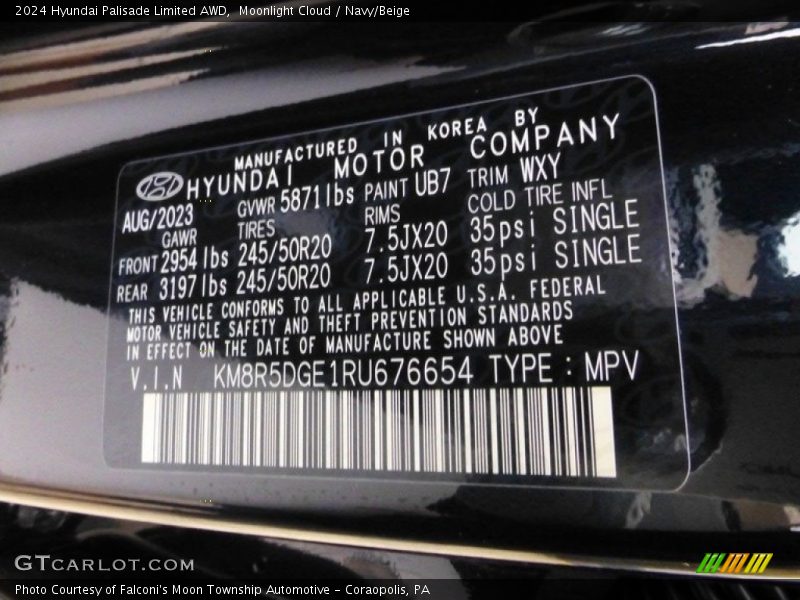 Moonlight Cloud / Navy/Beige 2024 Hyundai Palisade Limited AWD