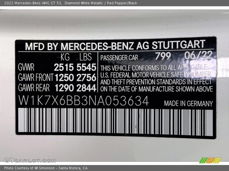 2022 AMG GT 53 Diamond White Metallic Color Code 779