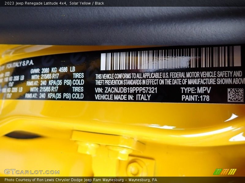 2023 Renegade Latitude 4x4 Solar Yellow Color Code 178