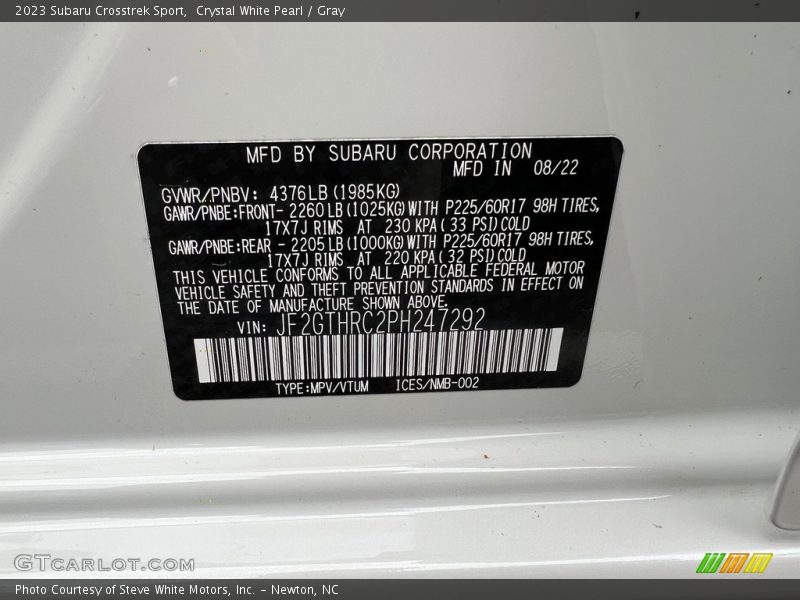 Crystal White Pearl / Gray 2023 Subaru Crosstrek Sport