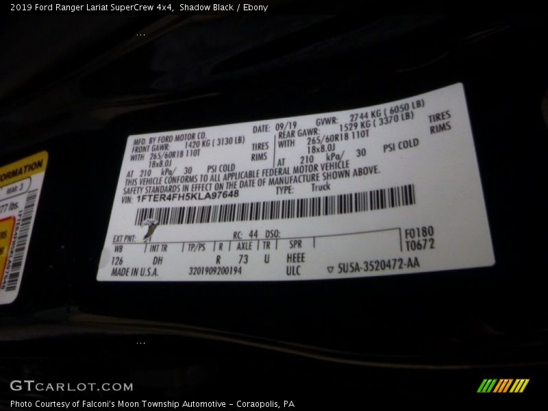 Shadow Black / Ebony 2019 Ford Ranger Lariat SuperCrew 4x4