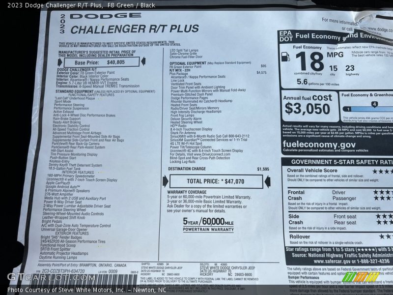  2023 Challenger R/T Plus Window Sticker