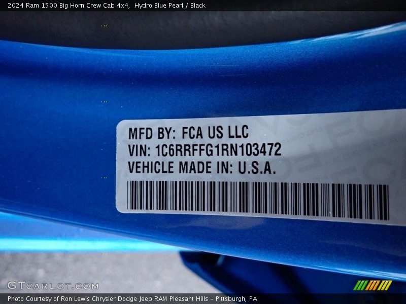 Hydro Blue Pearl / Black 2024 Ram 1500 Big Horn Crew Cab 4x4