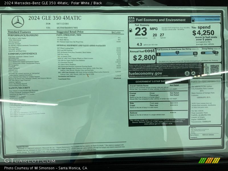  2024 GLE 350 4Matic Window Sticker