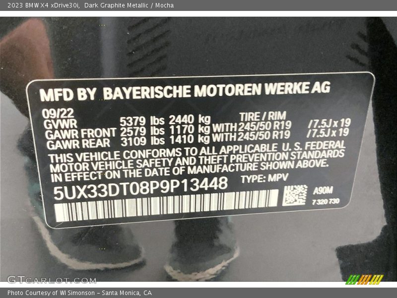 2023 X4 xDrive30i Dark Graphite Metallic Color Code A90
