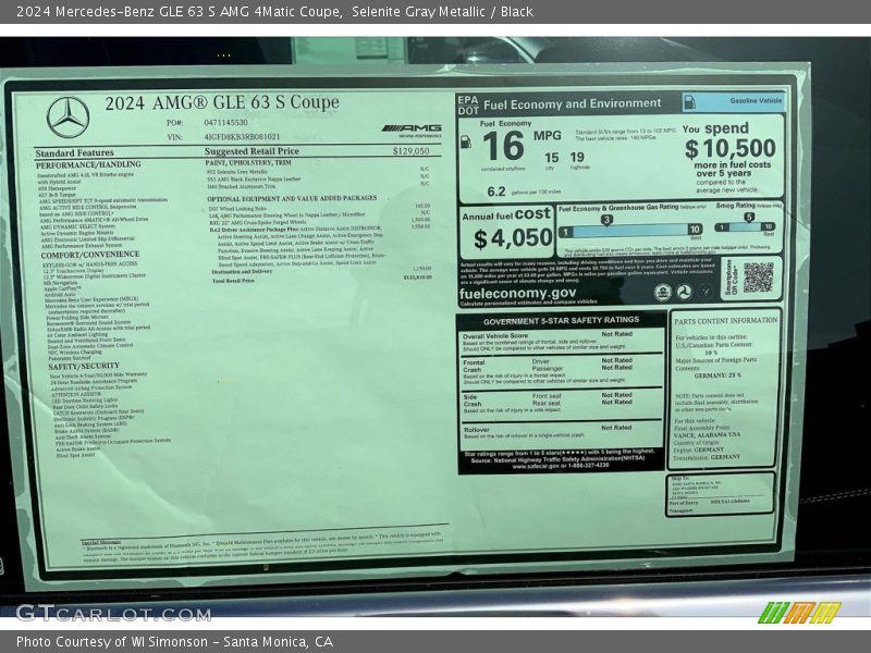 Selenite Gray Metallic / Black 2024 Mercedes-Benz GLE 63 S AMG 4Matic Coupe