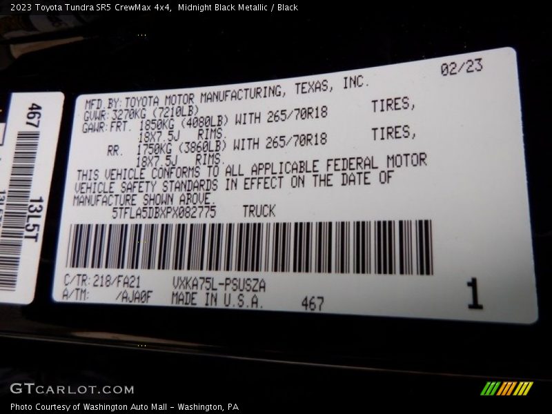 2023 Tundra SR5 CrewMax 4x4 Midnight Black Metallic Color Code 218