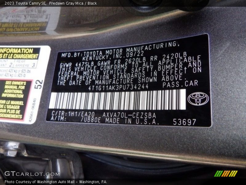 2023 Camry SE Predawn Gray Mica Color Code 1H1
