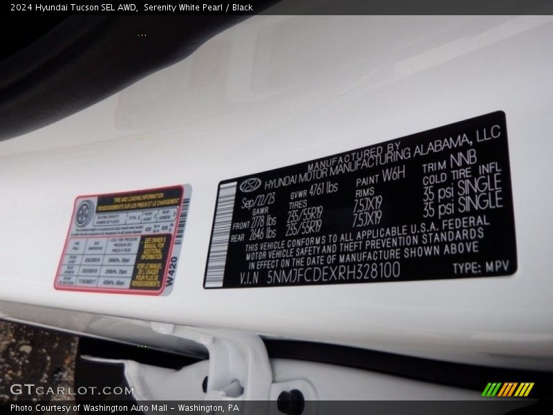 Serenity White Pearl / Black 2024 Hyundai Tucson SEL AWD