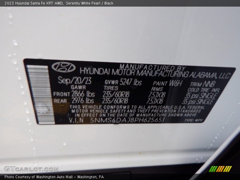 Serenity White Pearl / Black 2023 Hyundai Santa Fe XRT AWD