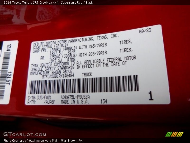 2024 Tundra SR5 CrewMax 4x4 Supersonic Red Color Code 3V5
