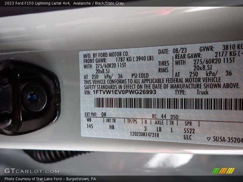 2023 F150 Lightning Lariat 4x4 Avalanche Color Code DR