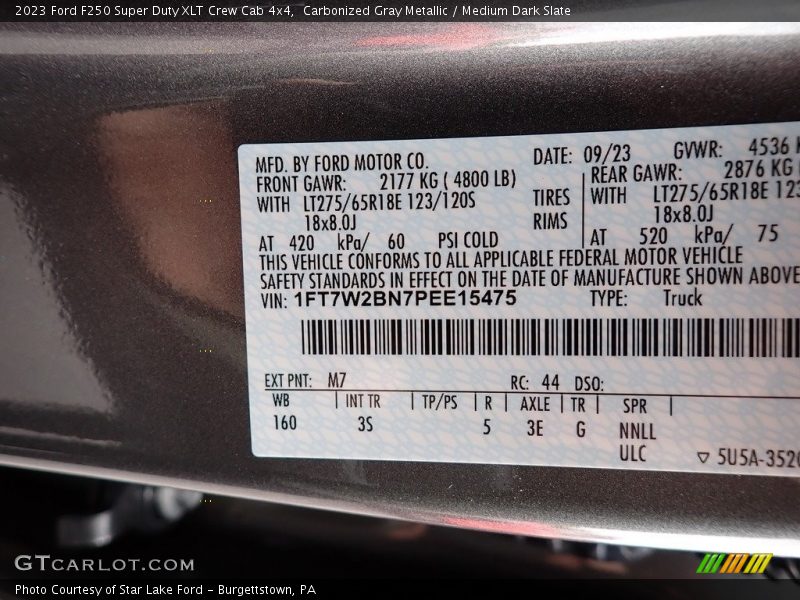 2023 F250 Super Duty XLT Crew Cab 4x4 Carbonized Gray Metallic Color Code M7