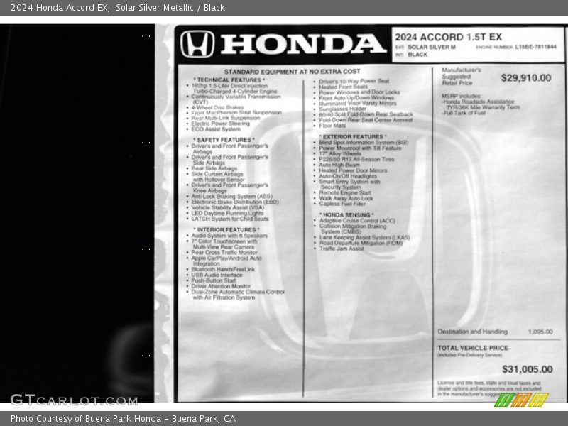  2024 Accord EX Window Sticker