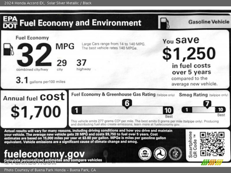 Info Tag of 2024 Accord EX