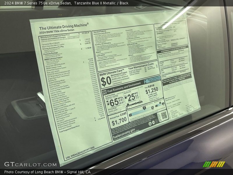 2024 7 Series 750e xDrive Sedan Window Sticker