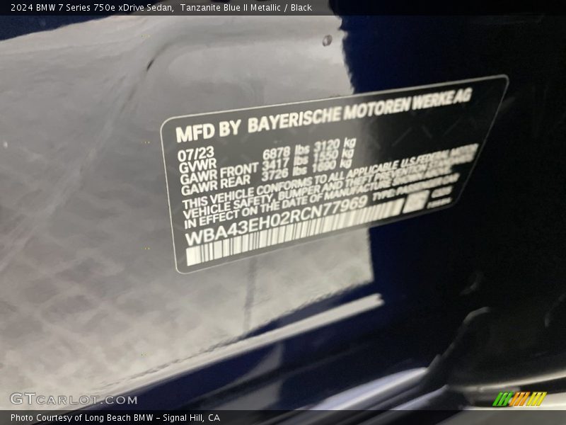 Tanzanite Blue II Metallic / Black 2024 BMW 7 Series 750e xDrive Sedan