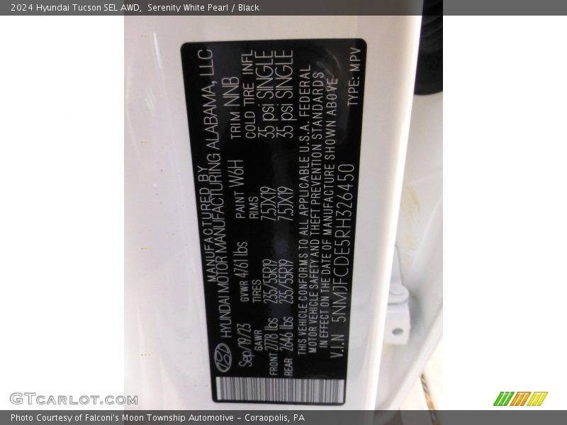 Serenity White Pearl / Black 2024 Hyundai Tucson SEL AWD