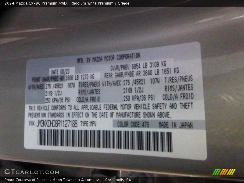 2024 CX-90 Premium AWD Rhodium White Premium Color Code 47S