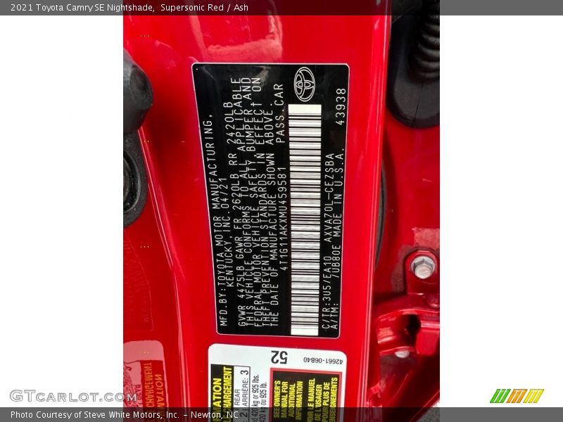 2021 Camry SE Nightshade Supersonic Red Color Code 3U5