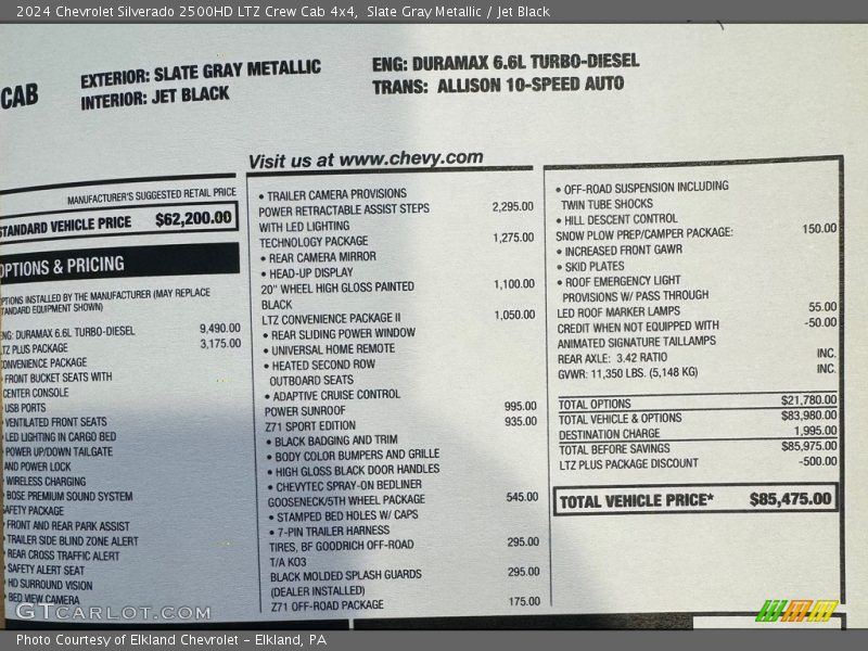  2024 Silverado 2500HD LTZ Crew Cab 4x4 Window Sticker