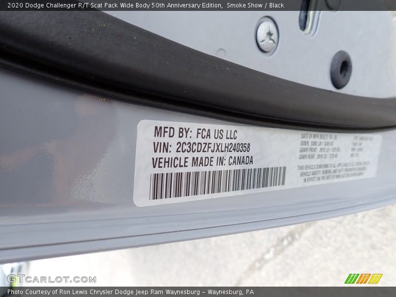 Smoke Show / Black 2020 Dodge Challenger R/T Scat Pack Wide Body 50th Anniversary Edition